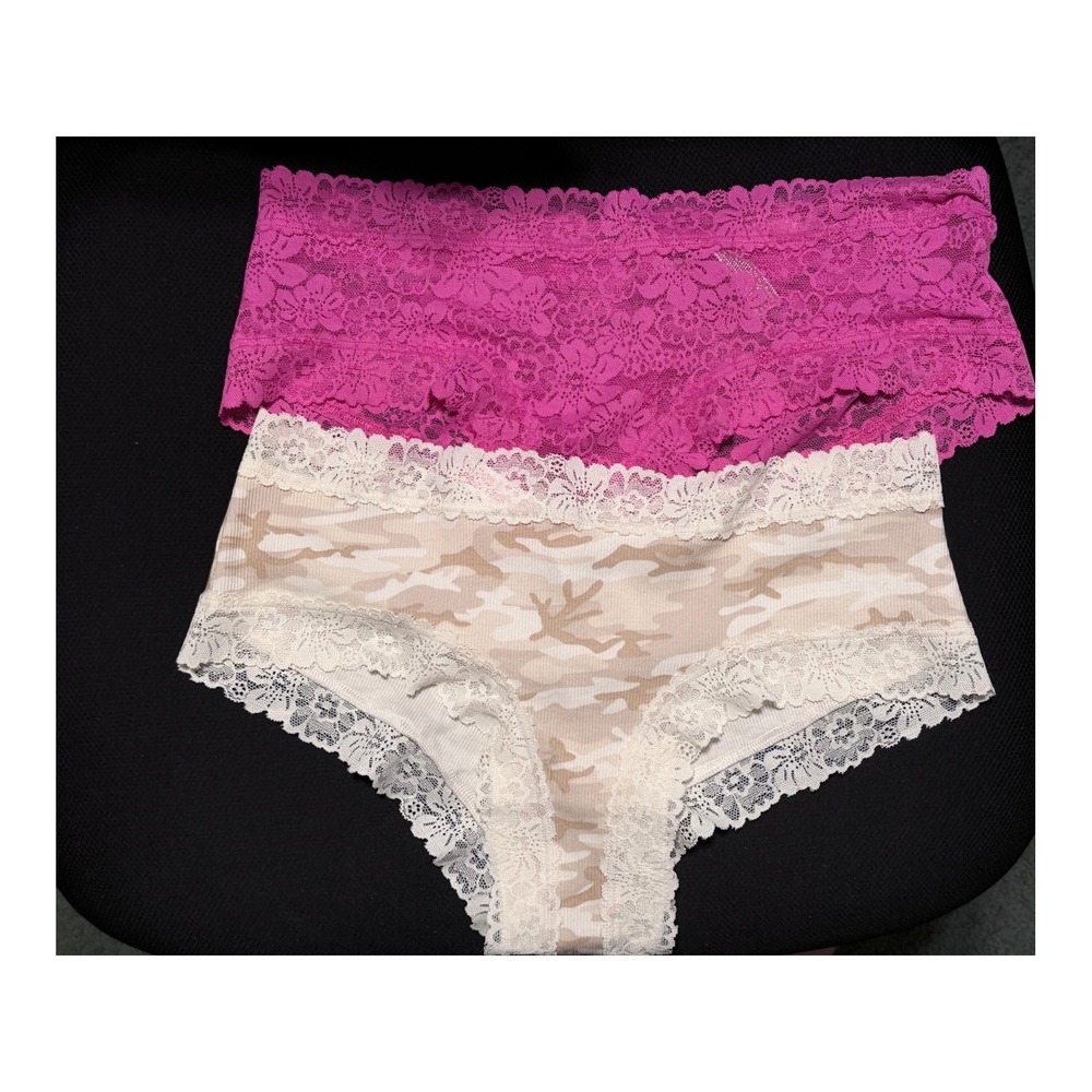 Victoria's Secret PINK Cheeky Panty [M] Camo Pink Lace Trim 2 Pack Y2K 11254302